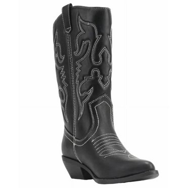 Black Faux Leather Western Style Tall Boots