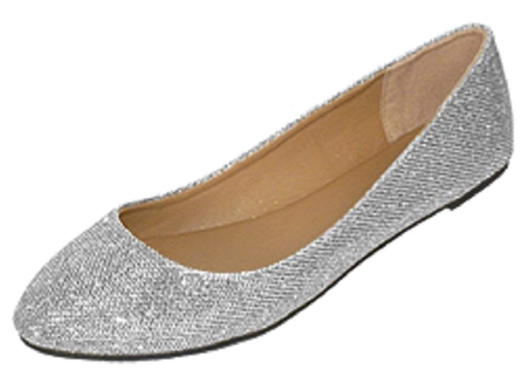 Shoes 18 Womens Glitter Mesh Ballet Flat Shoes 5067 Silver 7/8
