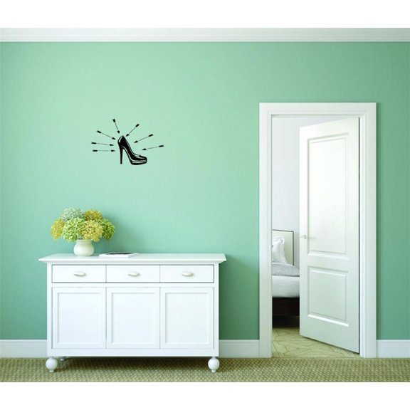 Shoes Arrows Vinyl Wall Decal for Home - Ladies Ever Closet Fashion Laces Teen Cute Wall Décor Bedroom Living Room Entry - Removable High Tact - Size: 15 In x 30 In