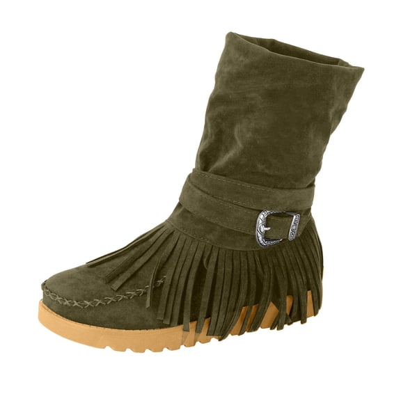 Shoes Casual Fashion Toe Retro Short Women's Fringe Boots Round Flat Women's Boots