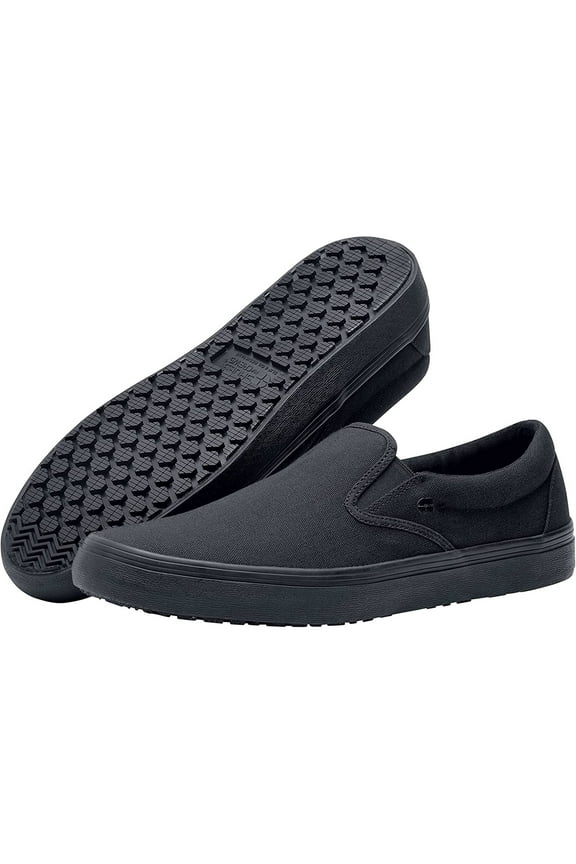 Merlin Slip-On, Men's, Women's, Unisex Slip Resistant Work Shoes, Water Resistant, Black Canvas