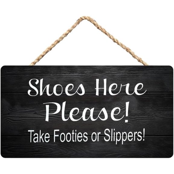 Shoes Here Please Take Footies Or Slippers Wooden Hanging Wall Plaque 12 x 8 Inch - Home Entryway Decor, Polite Footwear Reminder Art
