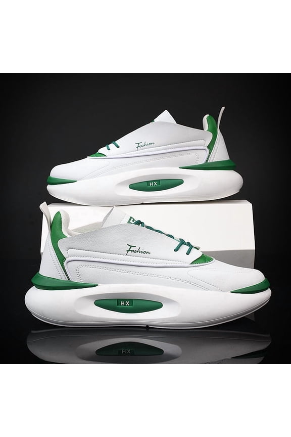 Shoes for Men White Base with Blue Accents, Fashion - Printed Details, Air Cushion Midsole for Comfort, Thick Sole with Textured Design, Breathable Upper, Streetwear Aesthetic