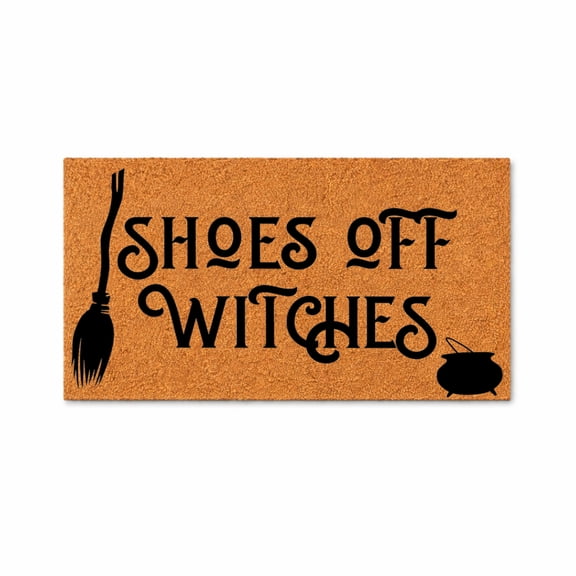 Shoes Off Witches Doormat, Funny Witch Welcome Mat, Broom Cauldron Design, Halloween Front Door Decor, Entryway Rug 5572 (24x72 inches) 5572