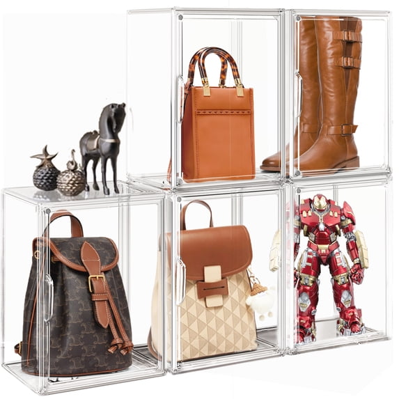 EZJOB XX-Large Clear Handbag Storage Organizer for Closet Acrylic Display Case Clear Purse Organizer 15 x 12 Inch Plastic Storage Box for Boots, Big Tote Bag, Collectibles, Cosmetic, 2 Pack