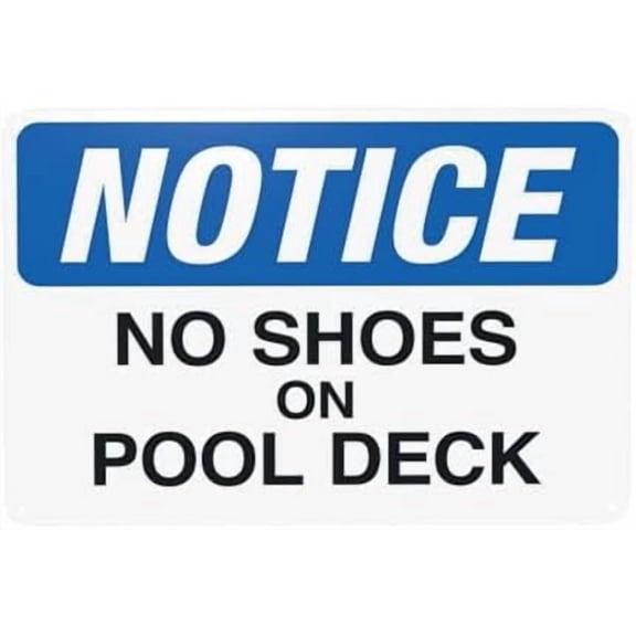 No Shoes On Pool Deck Warning Sign, Pool Rules Metal Signs for Home Business Outdoor Indoor Road Yard Garage Street Wall Caution Custom Decor 12 x 8 Inch