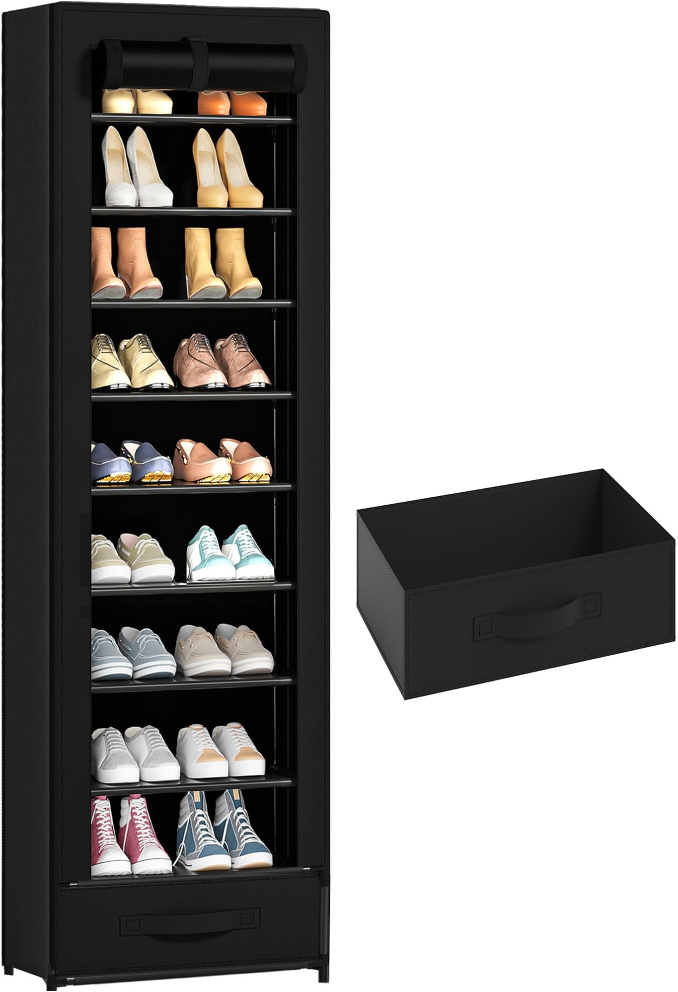 Shoes Rack 10 Tier Tall Shoe Rack Narrow Shoe Rack with Storage Box ...