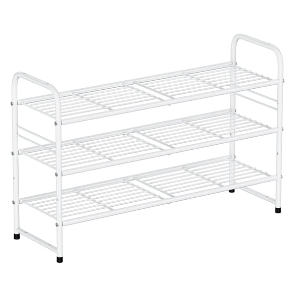3-Tier Metal Shoes Rack for Closet, 33" Wide Shoe Storage Organizer, White