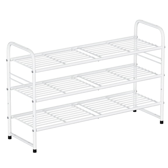 3-Tier Metal Shoes Rack for Closet, 33" Wide Shoe Storage Organizer, White