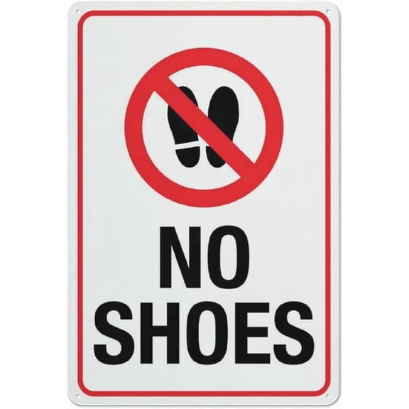 No Shoes Sign – 8x12 Inch RustFree Aluminum,Reflective & Weatherproof Metal Sign,HighVisibility Indoor/Outdoor Footwear Restriction for Home,Spa or Business