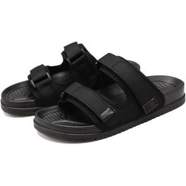 靴  SLIPPER / BLACK Men's Leather Slippers, Wide House Slippers, Open-toe Flip