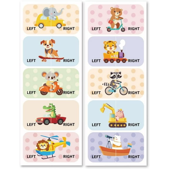 Shoes Stickers for DIY Shoes Learning Left Right Animals with Transportation 100pcs(50 Pairs) Self-Adhesive Shoes Stickers Labels Decals to Help Put Shoes On