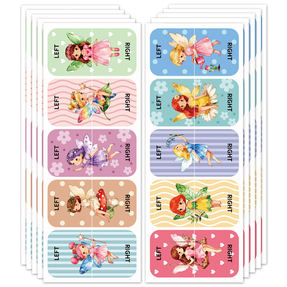 Shoes Stickers for Shoes Learning Left Right Fairy and Flowers 100pcs(50 Pairs) Self-Adhesive Shoes Stickers Labels Decals to Help Put Shoes On