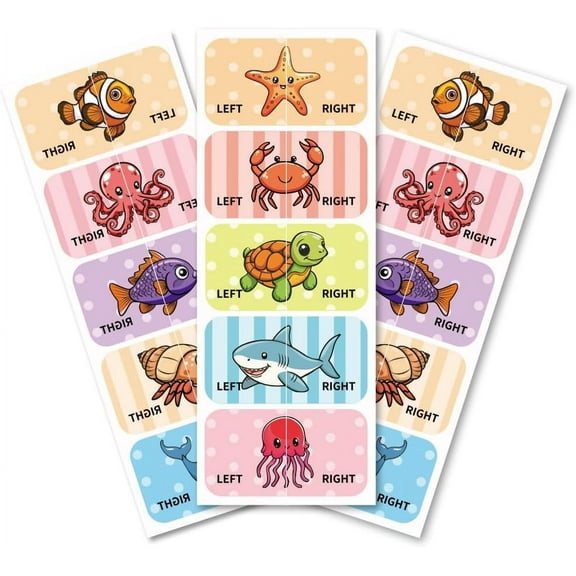 Shoes Stickers for Shoes Learning Left Right Marine Life 100pcs(50 Pairs) Self-Adhesive Shoes Stickers Labels Decals to Help Put Shoes On Colorful