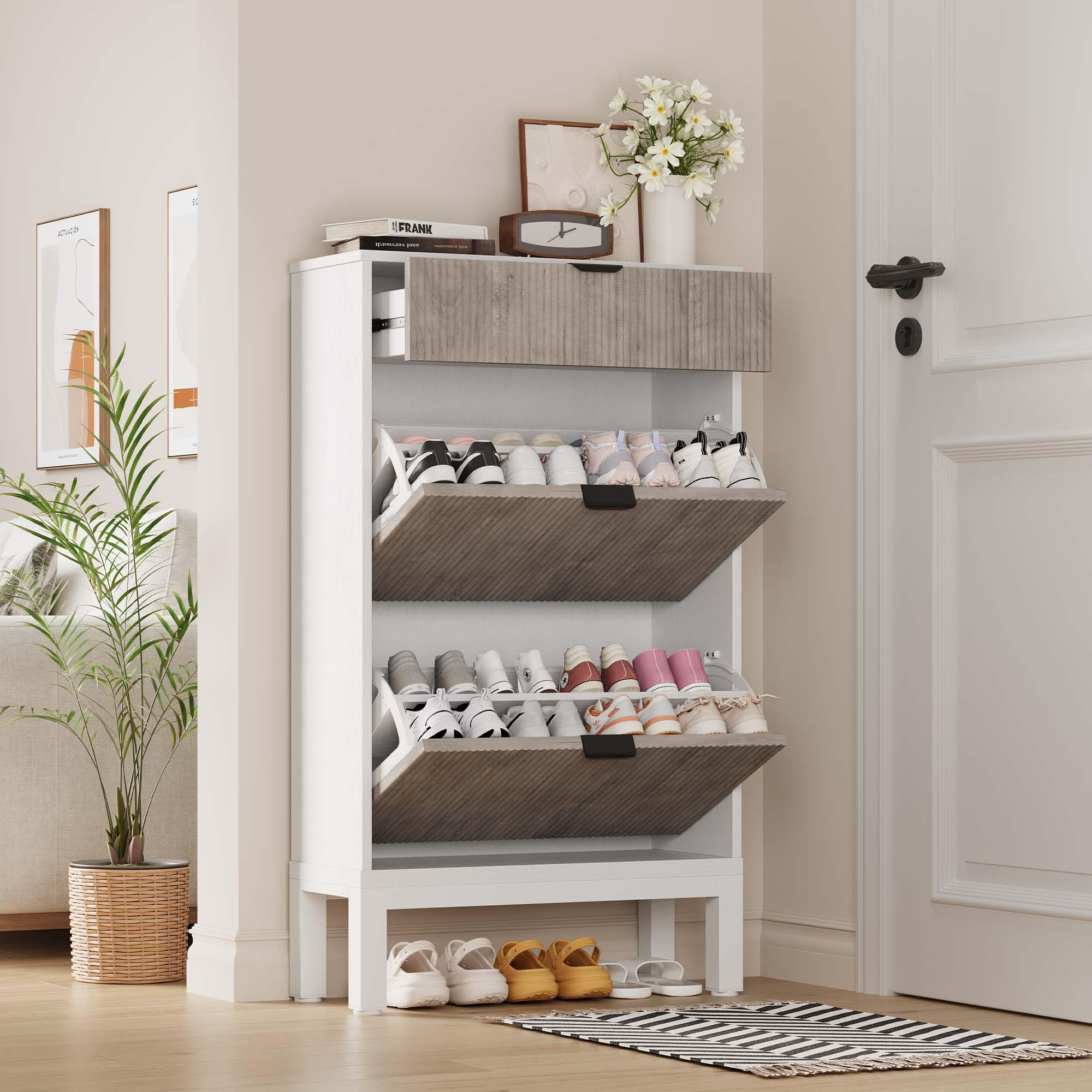 Shoes Storage Cabinet for Entryway, Modern Fluted Shoe Rack