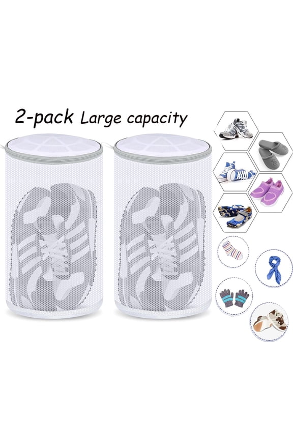 Shoe Washing Machine Bag - 2 Pack Honeycomb Mesh Laundry Bag, 8 x 13.8 inch shoe washing bag with Zipper for Sneakers, Running Shoes, Sock
