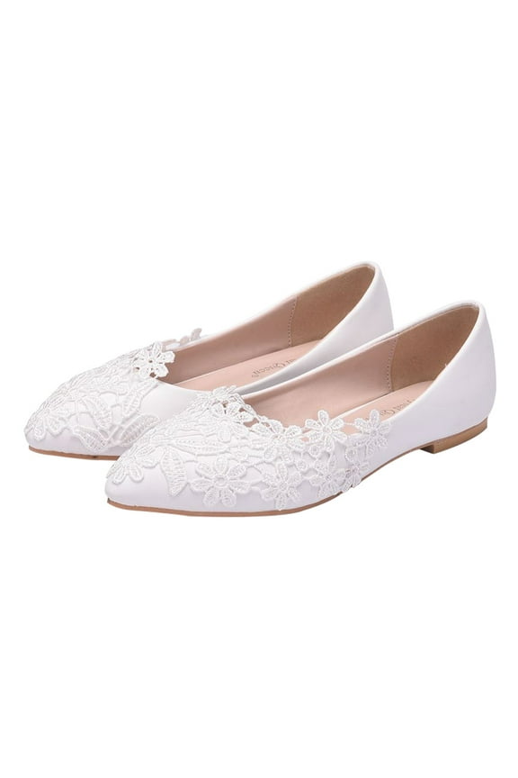 Shoes Wedding Flats  Dress Lace Bridal S Ballet White Womens Pointy Head Lightweight Flat Bottom