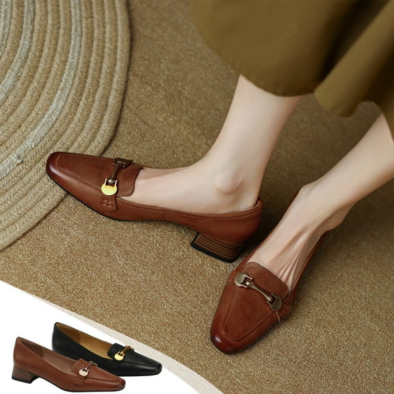 Shoes for Women Small Fragrant Style Round-toe Pearl French Retro Mary Jane Shoes For Women Flat Shallow Mouth Gentle Patent Leather SpringBrown4.5