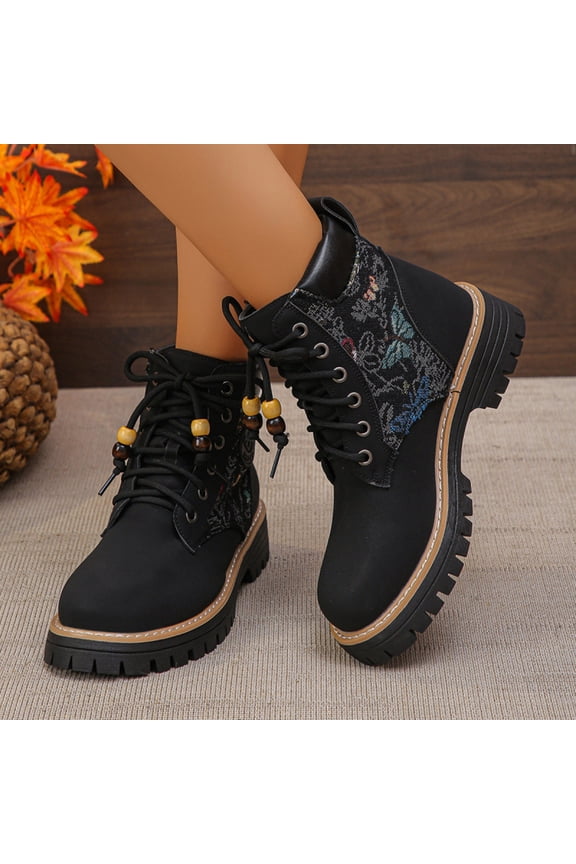 Shoes for Women Combat Boots Chunky Sole Ankle Boots Classic Style Big Head British Style Fashionable Fall And Winter Style Super Eye-Catching Trendy Short Boots Black 36