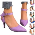 thumbnail image 1 of Shoes for Women Dressy Casual Women's Summer Large Size Suede Hollow Ankle Buckle Fashion Outside Wearing Women's High Heels Solid Color Pointed Sandals Ankle Strap Short Sandalswith Buckle, 1 of 5