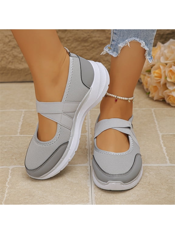 Shoes for Women, Mary Jane Sneakers, Walking Shoes, Women Shoes, Womens Walking Shoes Wide Comfy Soft Flats Adjustable Mary Jane Shoes Casual Shoes Breathable Slip On Sneakers for Women, Gray 7.5