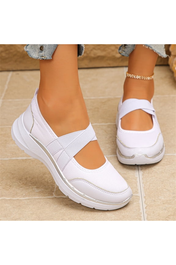 Shoes for Women, Office Shoes, Mary Jane Sneakers, Walking Shoes, Womens Walking Shoes Wide Comfy Soft Flats Adjustable Mary Jane Shoes Casual Shoes Breathable Slip On Sneakers for Women, White 7.5