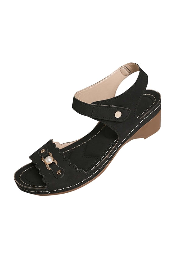 Shoes for Women Sandals Oofos Slides Women Summer Sandals for Women Women's Fashion Casual Versatile Buckle Spring And Summer Comfortable Thick Heel Open Toe Sandals Black