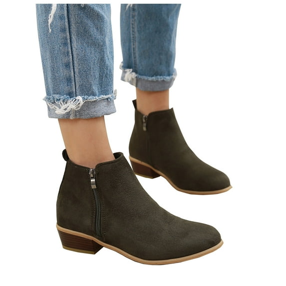 Shoes for Women Solid Color Zip Low Heel Comfortable Casual Shoes Women's Ankle Boots Fashion Short Booties with Wide Widths Round Toe Casual Short Booties with Side Zipper Work Boots
