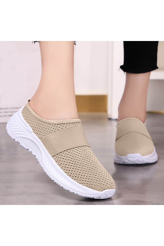 Shoes for Women, Walking Shoes, Women Sneakers, Women Shoes, Office Shoes, Women's Slip-On Mules Breathable Mesh Summer Shoes Lightweight Soft Sole Casual Shoes for Daily Wear, Khaki 6