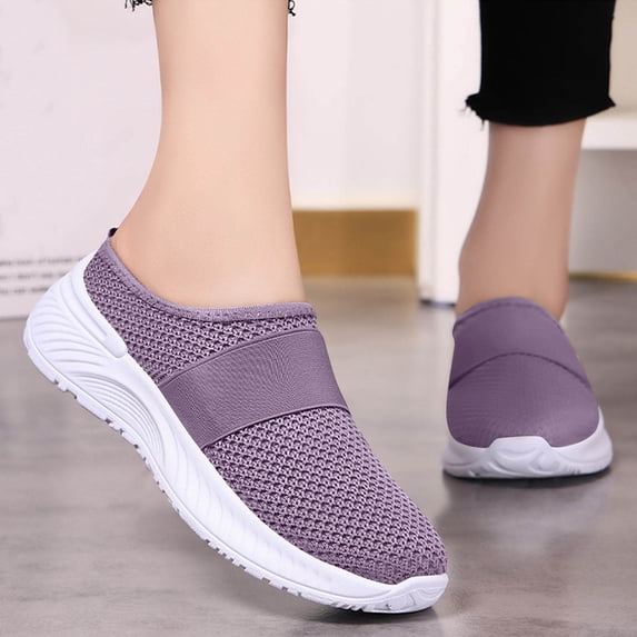 Shoes for Women, Walking Shoes, Women Sneakers, Women Shoes, Office Shoes, Women's Slip-On Mules Breathable Mesh Summer Shoes Lightweight Soft Sole Casual Shoes for Daily Wear, Purple 6