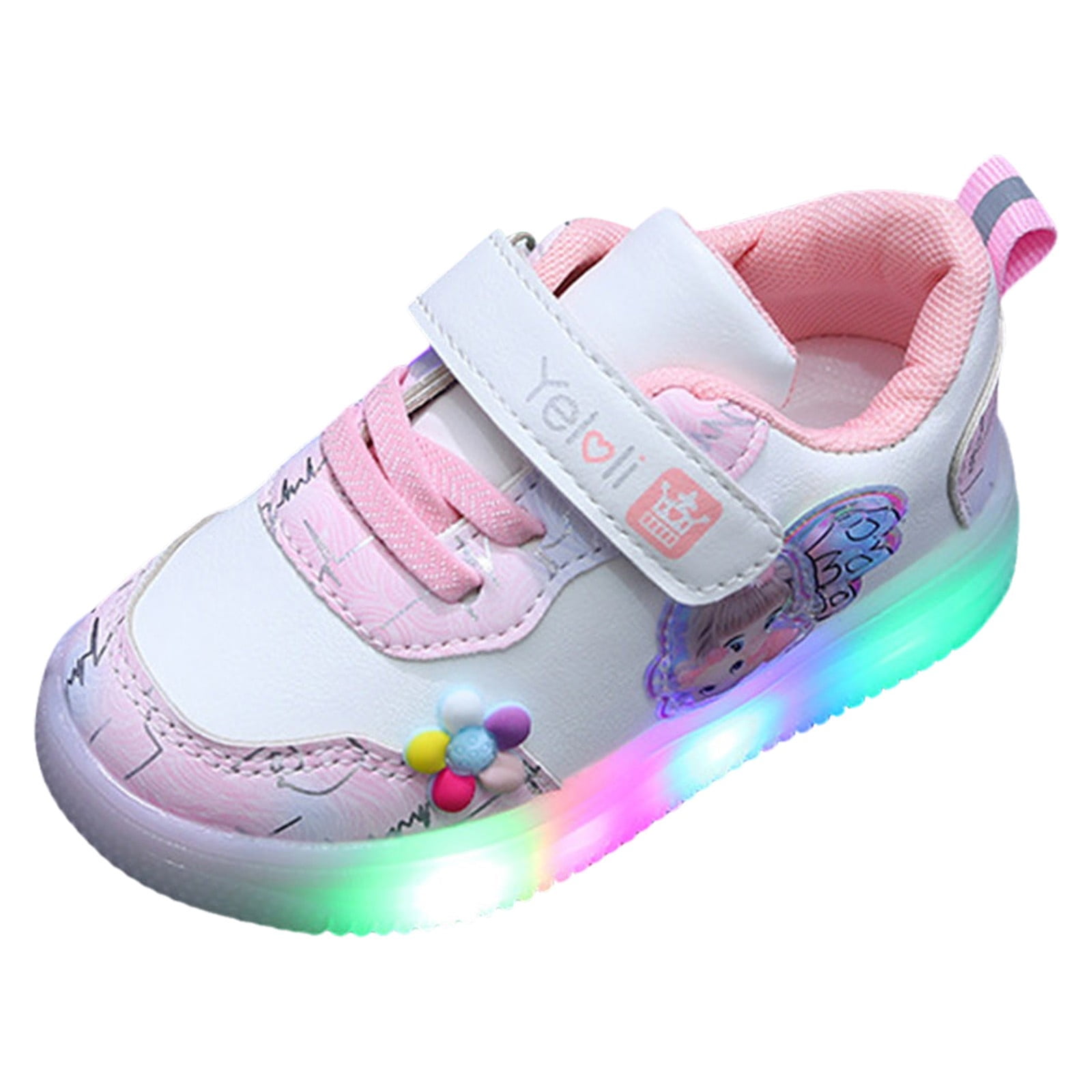 Shoes for Boys Girl's Spring Autumn New Leather Cartoon Led Luminous Casual Sports Shoes Girls Sneakers White 1.5 Years-2 Years