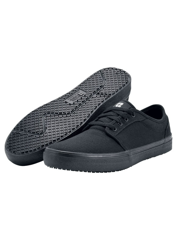 Shoes for Crews Merlin Unisex Black Canvas Sneakers, Slip Resistant Restaurant Work Shoes