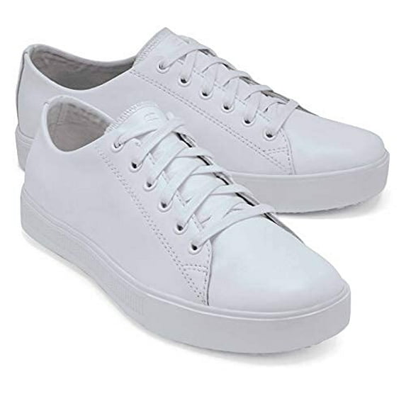 Shoes for Crews Old School Low-Rider, Men's, Women's, Unisex Leather Work Shoes, Slip Resistant, Water Resistant, White, Men's 9.5 / Women's 11
