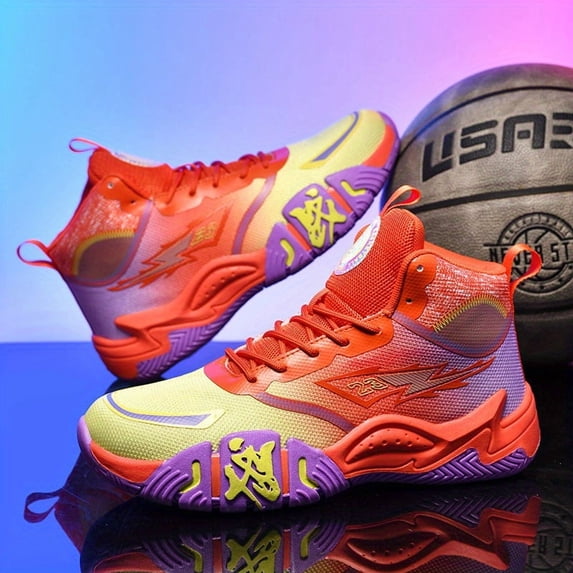 Shoes for Men Yin-yang Dual-color Breathable Flying Woven Upper Basketball Shoes, Wear-resistant Rubber Anti-slip Outsole - High-top Basketball Shoes