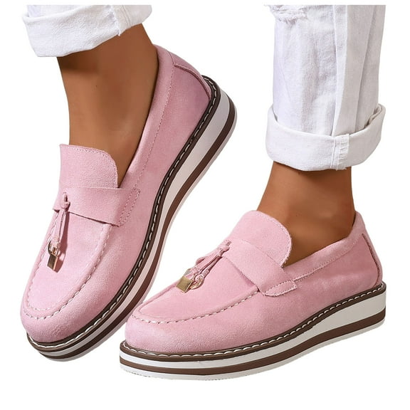 Shoes for Women 2025 Fashion Casual Suede Memory Foam Platform Fashion Sneakers Slip on Walking Flat Loafers