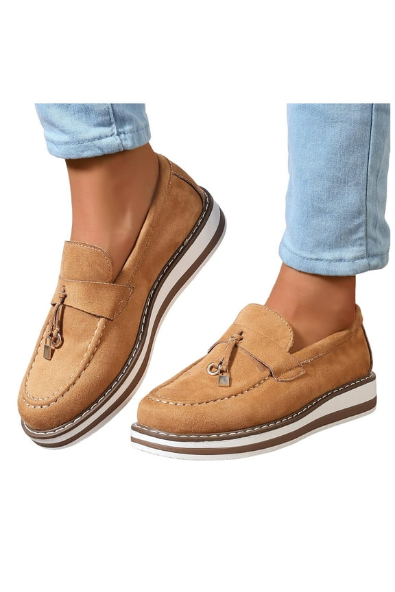 Shoes for Women 2025 Fashion Casual Suede Memory Foam Platform Fashion Sneakers Slip on Walking Flat Loafers