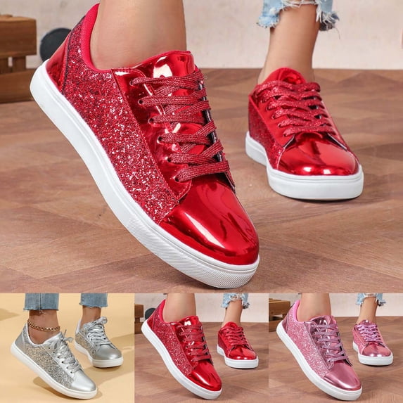 Shoes for Women Carnival Sequins Fashion Casual Sneakers Lace Up Platform Sole Non Slip Walking Shoes