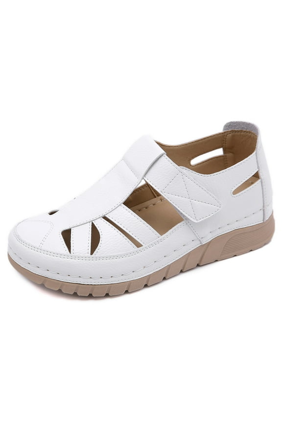 Shoes for Women Faux Leather Hollow Closed Toe Fisherman Sandals Summer Casual Comfortable Slip On Walking Loafers