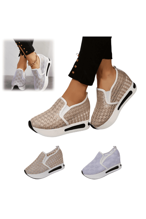 Shoes for Women Lace Embroidered Breathable Platform Slip on Shoes Casual Flat Hidden High Heels Non-Slip Sneakers