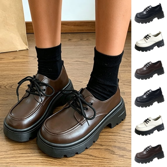 Shoes for Women Lace-Up Comfortable Shoes for Office Daily Wear Women's Leather Block Heel Round Toe Business Work Dress Shoes