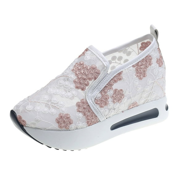 Shoes for Women Ladies Fashion Breathable Lace Mesh Flower Embroidery Round Head Thick Bottom Comfortable Casual Shoes