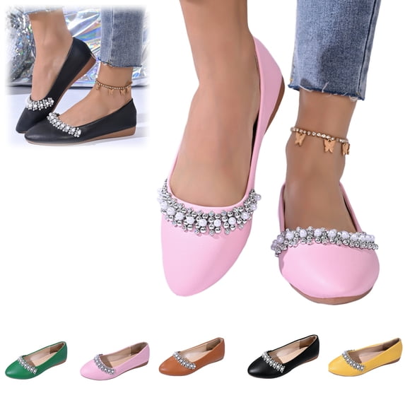 Shoes for Women Rhinestone Pearl Ballet Comfortable Flat Shoes Elegant Pointed Toe Work Flats for Daily Wear