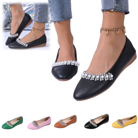 Shoes for Women Rhinestone Pearl Ballet Comfortable Flat Shoes Elegant Pointed Toe Work Flats for Daily Wear