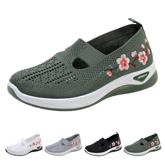 Shoes for Women Wide Width Breathable Comfortable Lightweight Slip on Sneakers Non Slip Arch Support 2026 New Green 41