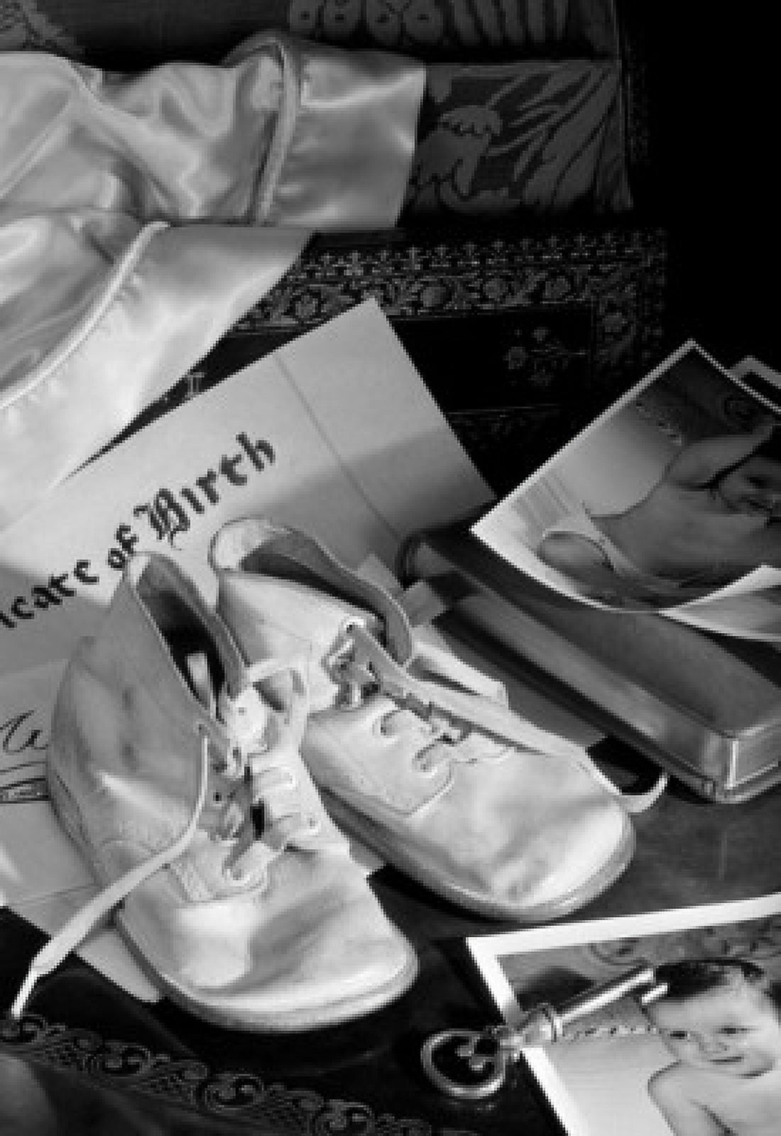 Shoes on baby photos and birth certificate Canvas Art - (24 x 36)