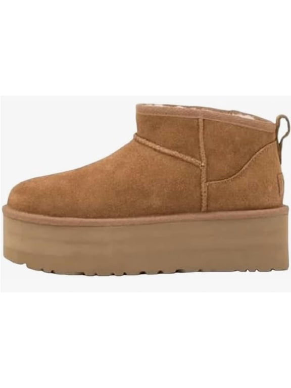 Platform Mini Boot For Women Short Ankle Boot Fur Fleece Lined Chestnut Mini 10