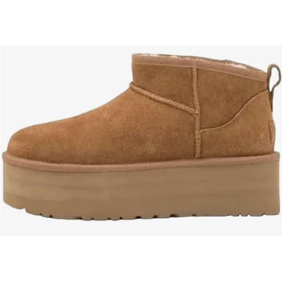 Shoes8teen Platform Mini Boot For Women Short Ankle Boot Fur Fleece Lined Chestnut Mini 7