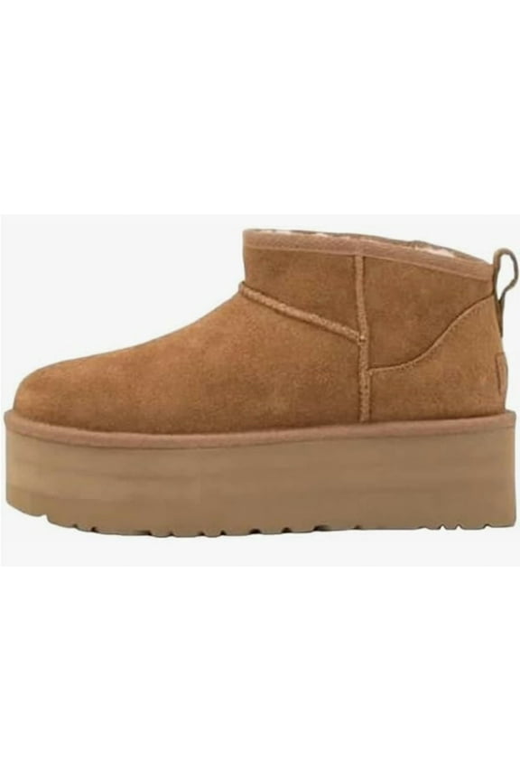 Platform Mini Boot For Women Short Ankle Boot Fur Fleece Lined Chestnut Mini 7