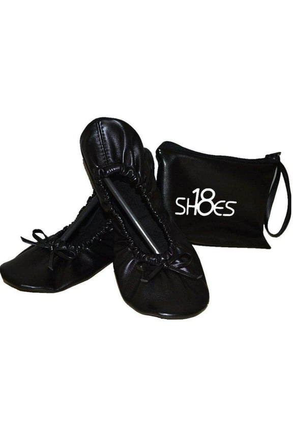Women's Foldable Portable Travel Ballet Flat Shoes w/Matching Carrying Case Black 9/10