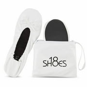 SHOES8TEEN Women's Foldable Portable Travel Ballet Flat Shoes SH-18 White 7/8